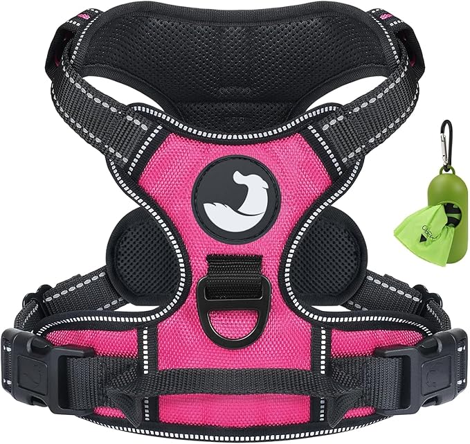 Joytale No Pull Dog Harness for Large Dogs, Reflective Pet Vest with Front Clip, Adjustable Soft Padded Harnesses with Easy Control Handle for Training and Walking, Hot Pink, L