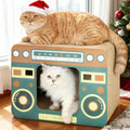 Radio Cat Scratcher Cardboard Lounge Bed - Durable Pads Prevent Furniture Damage - Cat Scratchers & Play House for Indoor Cats - Corrugated Scratcher Box Toy for Cat Birthday