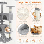Sweetcrispy 54 Inch Cat Tree Tower, Multi-Level Tower with Cat Scratching Post, Indoor Cat Condo with Climbing Ladder, Plush Toy, Play House for Cat, Light Grey