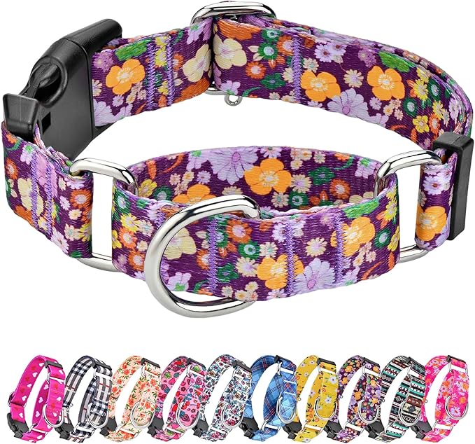Hikiko Martingale Collar for Dogs Cute Floral Dog Collar for Small Medium Large Dogs Special Design Fancy Dog Collars for Girl Boy Pet (Purple Flower,Large)