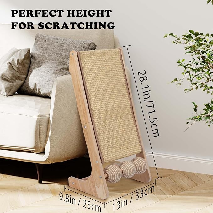 28inch Sisal L Shaped Cat Scratcher - 28 Inch Cat Scratch Ramp for Indoor Cat use,Vertical Cat Scratching Post,Wooden Climbing Kitten/Cats Furniture(Extra Large)