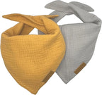 Premium Cotton Dog Bandanas - 2 Pack - Adjustable Fit - Washable - for Small, Medium & Large Breeds - Girl & Boy Dog Accessories - Multiple Sizes (Bumblebee Yellow & Pebble Gray, Small)