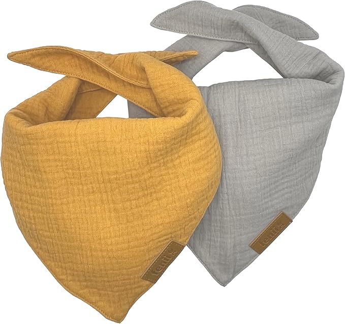 Premium Cotton Dog Bandanas - 2 Pack - Adjustable Fit - Washable - for Small, Medium & Large Breeds - Girl & Boy Dog Accessories - Multiple Sizes (Bumblebee Yellow & Pebble Gray, Small)