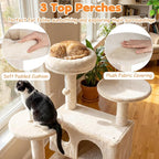 Tangkula Cat Tree Tower, 52 Inch Multi-Level Cat Tower with Sisal Scratching Posts, Cushioned Top Perch, Large Dual Condos & Ladder, 2 Hanging Balls, Jumping Platforms for Indoor Cats (Beige)