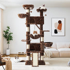Allewie 81 Inches Tall Cat Tree/Multi-Level Large Climbing Tree House and Towers for Big Feline/Condo and Hammock/Scratching Post/Wide Base/Leopard Print