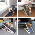 ZJSF Foldable Dog Ramp for High Bed, Wooden Dog Stairs to Bed for Small and Large Dogs, High Traction Platform with 6 Adjustable Heights (14"-30"), 48", Supports up to 230 lbs