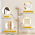 COZIWOW Cat Tree Wall Mounted 69" Tall Sisal Scratching Post 4 Tier Cats Climbing Tower, Cat Wall Furniture Kitten Shelves with Hammock Hanging Toys Wild Simulation, Large Perch Suitable for Lookout