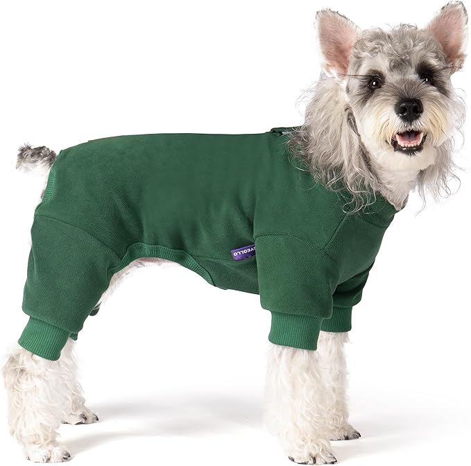 cyeollo Dog Pajamas Medium, Stretchable Fleece Pet Onesie Coat for Small Dogs Pjs Warm Doggie Jumpsuit Soft Cold Weather Dog Clothes Outfits, Green M