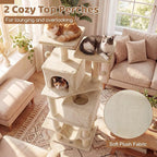 DORTALA 57" Tall Cat Tree, Multi-Level Cat Tower with 2 Large Condos, Sisal Scratching Posts, Top Perch, Hammock, Pet Play House Climbing Furniture for Indoor Adult Cats & Kittens (Beige)