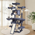 VEVOR Cat Tree for Indoor Cats, 68.5" Cat Tower with 2 Cat Condos, Sisal Scratching Post, Hammocks, Top Perches, Jumping Platforms and Ramp, Cat Furniture Activity Center with Hang Balls, Dark Grey