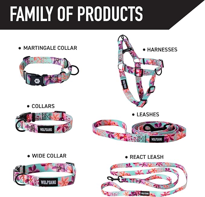 Wolfgang Heavy Duty, Adjustable Dog Collar with Quick Release Nylon Buckle for Walking & Training, DigiFloral Print, Medium