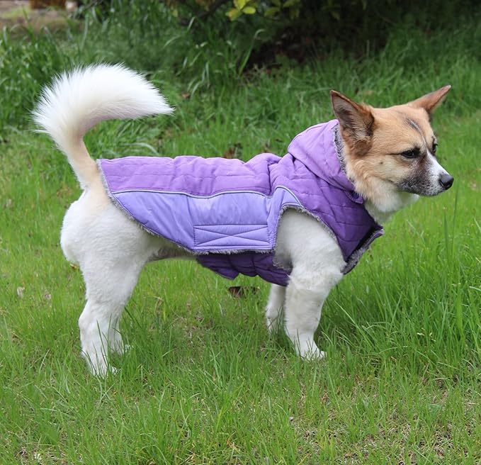 100% Polyester Dog Hoodie for Small Medium Dogs Super Warm Puppy Jacket for Cold Winter Dog Coats, Purple M