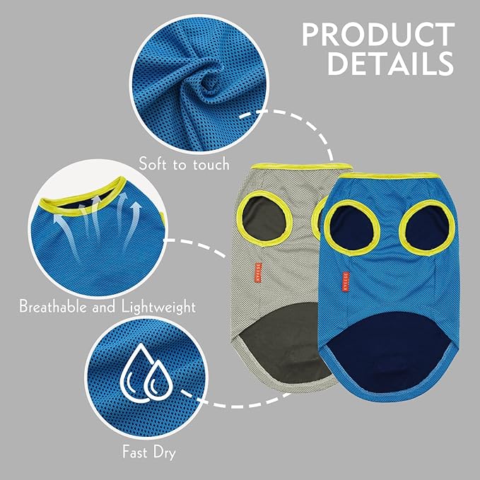KYEESE 2Pack Dog Cooling Shirt, Breathable Dog Shirt for Small Dogs, Sun Protection Dogs Cooling Vest Tank Top, Lightweight Soft Sleeveless Summer Pet Clothes, Boat+Ice Cream, L
