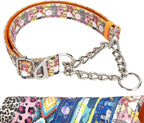 No-Pull Martingale Dog Collar with Chain - Adjustable Anti Pull Training Collar, Safe Choker Control Limited Slip Walking Training Dog Collars （Cute Dog Paw Print XL）