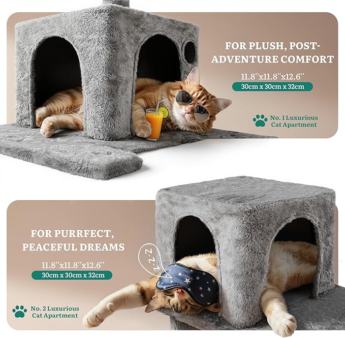 YITAHOME 75-Inch Tall Cat Tree Indoor: Multi-Level Kitten Tower with Kitty Condos, Top Perches, Sisal Ramp, Scratching Posts & Cozy Basket Hammocks Pet Play House Light Gray