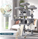 WEEWAY 68 Inches Multi-Level Large Cat Tree for Feline‌/Big Tower/Condo/Cozy Plush Kitty Perches/Fluffy Balls/Sisal Scratching Posts and Hammocks/Cave/Furniture Activity Center/Grey