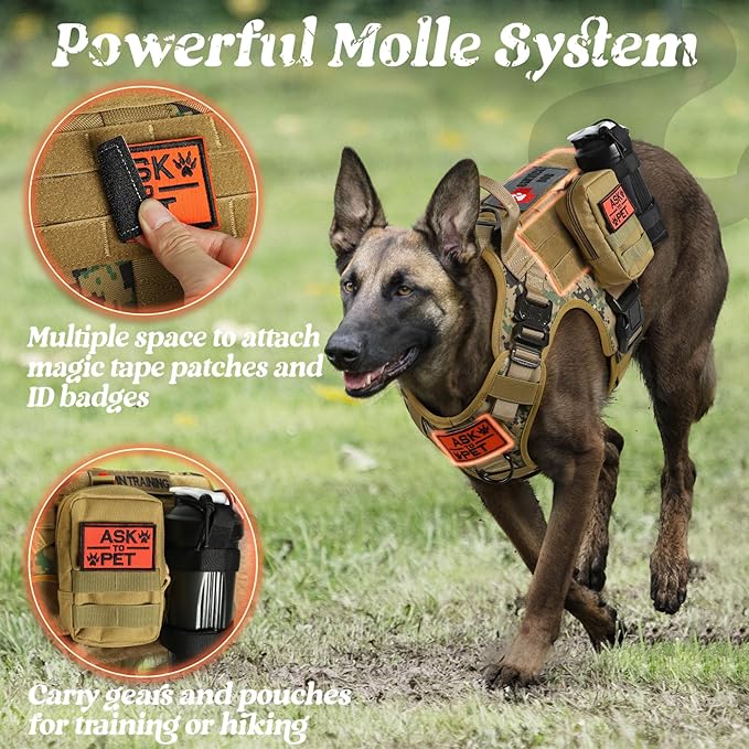 rabbitgoo Tactical Dog Harness for Small, Heavy Duty Pet Harness with Handle, No-Pull Service Vest Small Breed, Adjustable Military Dog Vest for Training Hunting Walking, Brown Camo, S