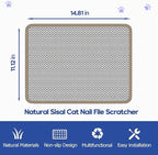 Cat Nail File Scratcher - Natural Sisal Scratch Mat with 80-Grit Aluminum Oxide, Adhesive Sheets & Expansion Screws for Secure Wall/Floor Mounting, Ideal for Trimming Cat Claws 11.12"x14.81"