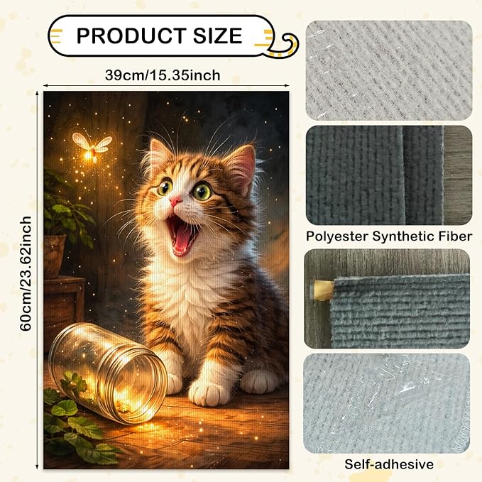 Nuxovilar Cat Scratch Pad 15.3x23.6 Inches Polyester Synthetic Fiber, Kitten & Firefly Print, wall cat Scratcher, Scratching mat, Home Decor, Playroom, Apartment (2pcs)