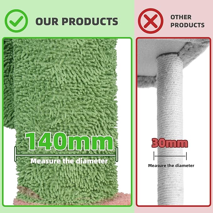 ROYPET Adjustable Tall Cat Climbing Tree Floor-to-Ceiling Climber Toy with Hanging Hammock and Scratching Posts Furniture,Green