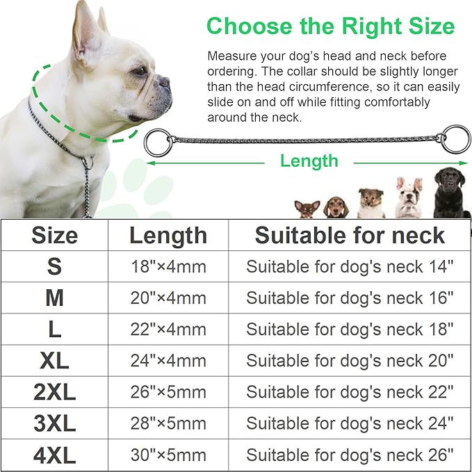 Dog P Snake Chain Chrome Plated Metal Dog Training Choke/Collar-Fully Guaranteed Against Rust Tarnish or Breakage-Recommended for Professional Training (Golden, 4mm * 24")