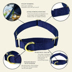 Country Brook Petz - Martingale Dog Collar - Heavy-Duty Training Collar with No Buckle - Service Dog Collar for All Pups - 10+ Cool Colors (Navy Blue, 3/4 Inch, Small)