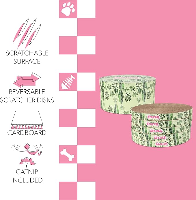 CSR1012F Kate 12 Inch Cardboard Cat Scratcher Pads with Box & Catnip, Reversible Heavy-Duty Scratch Boards for Cats, Furniture Protection, Modern Leaf Pattern, Mint/Green, 5-Pack