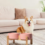 Elevated Ceramic Dog Bowl Set - Raised Dog Bowls with Non-Slip Bamboo Stand - Dog Food and Water Bowl Set - Double Dog Feeding Bowls - Suitable for Small and Medium Dogs - 28.74 OZ - 3.6 CUPS - 850 ML