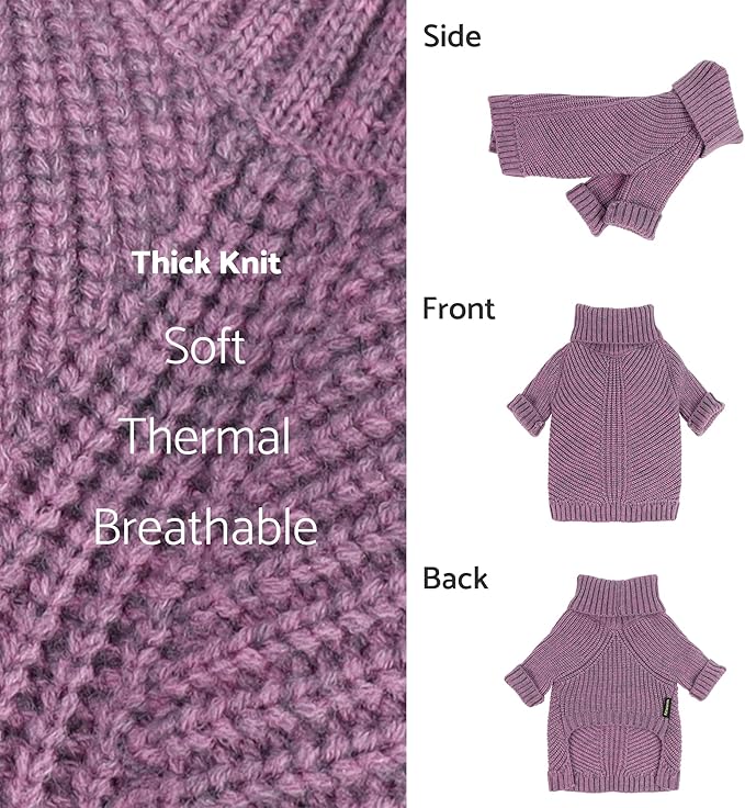 Fitwarm Thermal Knitted Dog Sweater Doggy Winter Coat Pet Clothes Doggie Turtleneck Jacket Puppy Outfits Cat Sweatsuit Lavender Purple Large