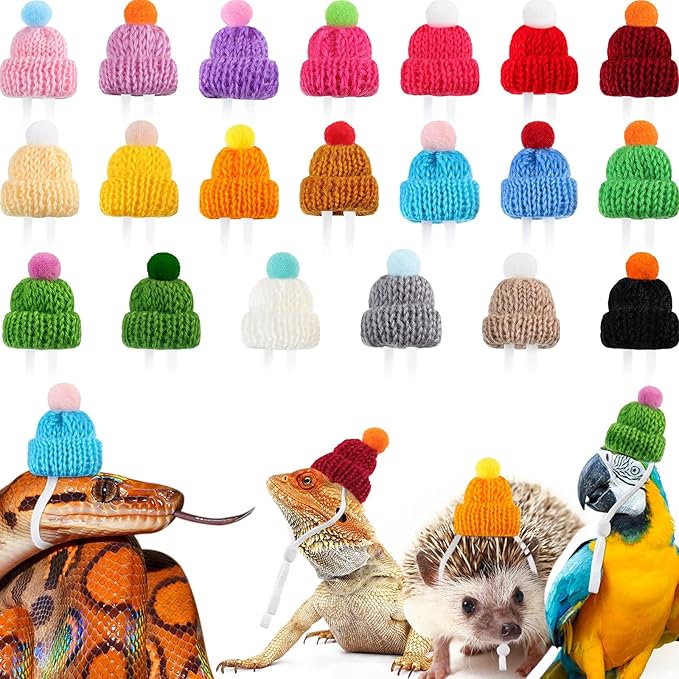 20 Pcs Mini Pet Snake Hat with Adjustable Elastic Chin Strap, Small Reptile Animal Hamster Knitted Hat for Pets Snake Ball Python Lizard Guinea Pig Chameleon Iguanas Accessories Decoration