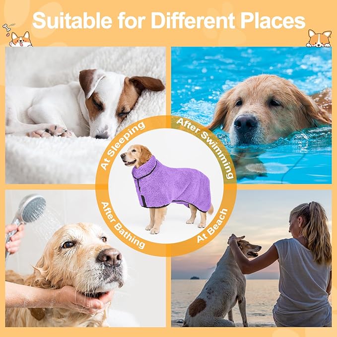 Bienbee Dog Bathrobe, Quick Drying Super Absorbent Dog Robes for After Bath, Warm Keeping Dogs Towel, Dogs Bath Supplies, Light Purple XXL