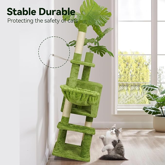 Green Tall Cat Tree 47-Inch for Kittens Under 6 Months 9lbs, Cat Tower for Small Cats - Scratching Post, Plush Hammock, Double Condos & Dangling Toys