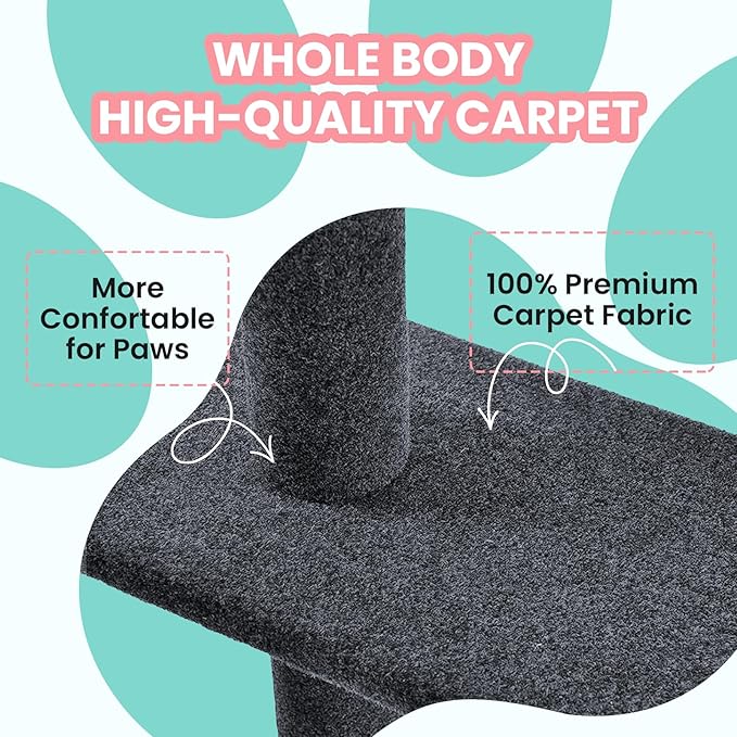 Max & Marlow Cat Tree Floor to Ceiling Cat Tower Height 95-108" Adjustable Kitten Tree Tall Climbing Tree with Carpet Scratching Post and Mat Cat Pole for Indoor Cats,Dark Grey