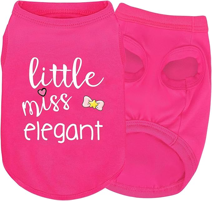 Pink Cotton Dog Shirt with 'Little Miss Elegant' Print, Soft & Breathable Pet Apparel for Small to Large Dogs, All-Season Sleeveless Vest, Cute and Comfortable Dog Outfit.Pink Bow XL