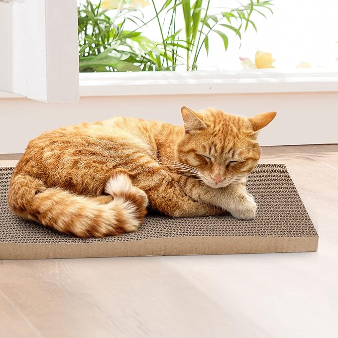 PrimePets 3-Pack Cat Scratcher Cardboard with Box, 17.3" Large Reversible Cat Scratching Pads for Indoor Cats, Heavy Duty Corrugated Cat Scratches Board, Furniture Protector for Large Cats & Kittens