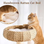Modern Solid Wood Cat Tree Tower for Indoor Cats Large Adult, 38 inch Corner Cat Tree with Handmade Rattan Cat Bed, Luxury Aesthetic Cat Tree with Rattan Cave, Space Capsule, Groomer, Scratching Post