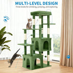 Cat Tree 61" Tall, Sisal Wrapped Scratching Post, Cat Nest, Hanging Ball, Extended Platform