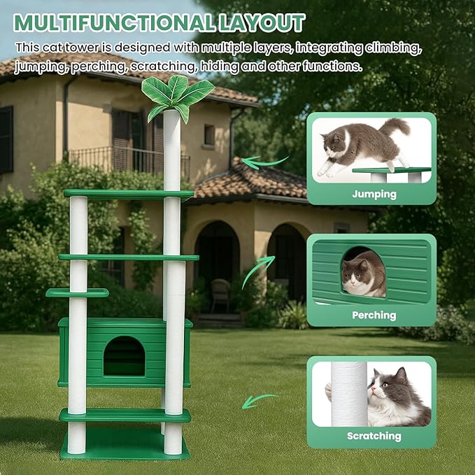 74 Inches Tall Outdoor Weatherproof Cat Tower, Multi-Level Cat Tree, Large Cat Condo with PVC Board and Cat Scratching Posts, for Outside and Indoor Cat Houses