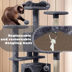 Yaheetech 54in Cat Tree, Multi-Level Cat Tower with Spacious Kitten-ear Perch, 2 Cozy Caves, Scratching Posts, Climbing Ladder, 2 Plush Balls, Durable Pet House Furniture for Indoor Kittens, Dark Gray
