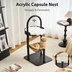 34" Modern Cat Tree Furniture, Minimalist Metal Frame Cat Tower with Wood Platforms, Washable Cushion & Scratching Post, Stylish Cat Condo for Indoor Cats, Classic Black