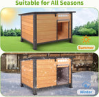 Insulated Dog House Outdoor Weatherproof, Wooden Heated Large Houses with Removable Liner for Winter, Upgrade Anti-Chewing Iron Frame Dog Shelter for Puppies, Cats