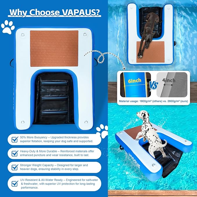 Vapaus Inflatable Dog Boat Ramp for Large Dogs – Floating Pup Ladder with Anti-Slip Surface, Portable Dog Water Ramp for Pool Dock Lake Boat – Heavy Duty Pet Boarding Platform