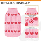 KOOLTAIL Valentine's Day Dog Sweater Turtleneck, Cold Weather Pullover Classic Knitwear, Heart Pattern Thick Warm Winter Pet Clothes, Cable Knit Sweater for Small Medium Large Dogs Girl Boy, Pink M