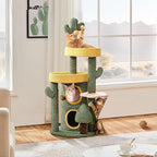 Yaheetech 48in Cactus Cat Tree with Flower-Themed Perches, Multi-Level Platforms, Condo, Scratching Posts & Dangling Balls