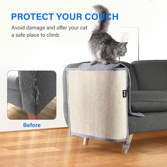 NATUYA Furniture Protectors from Cats - Couch Protector from Cat Claws with Sisal Scratching Pad Anti Cat Scratch Furniture Couch Sofa Corner (Light Gray, Right)