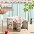 2 Story Cardboard Cat House with Scratcher Pad for Small Kitten,17x12x10 Multi Level Durable Cat Condo & Villa for Bunny Rabbit Small Animals Christmas Birthday Gift(17x12x10,Florist)