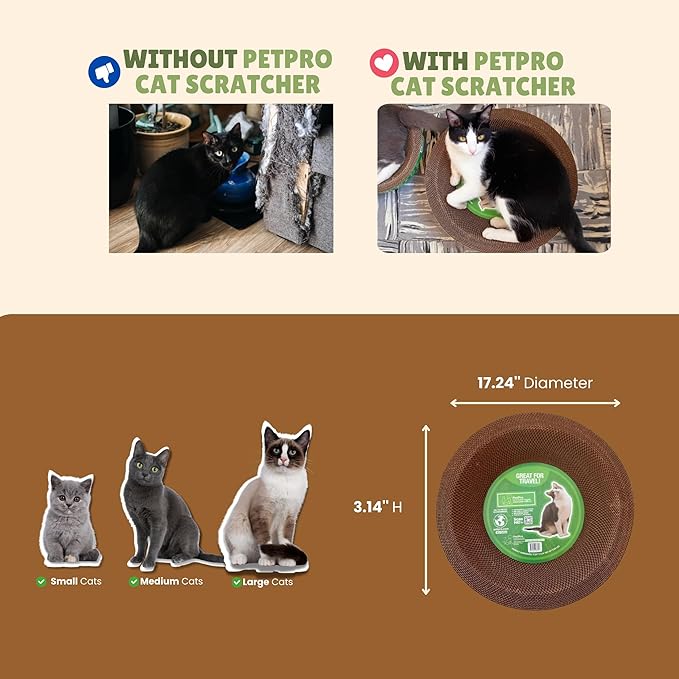Cardboard Cat Scratchers Pack, Long-Lasting Cardboard Cat Durable Scratching Pads to Protect Furniture, Sturdy Corrugated Design, Safe for Claws (B-Scratcher Round Pack x 5)