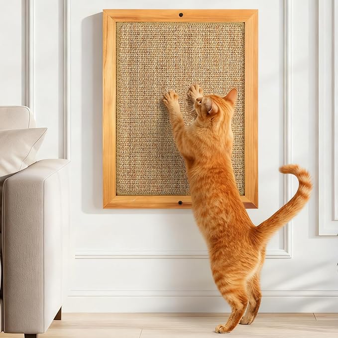 Large Sisal Cats Wall Scratcher, Floor or Wall Mounted Cat Scratching Mat, Durable cat Scratch Pads for Indoor Cats, Framed Sisal Scratch Pad Mat, Wall Cat Scratching Post for Furniture Protector