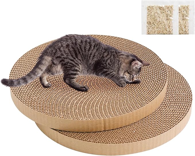 Round Cat Scratcher Replacement Pads -Circle Cat Scratcher Pad Cardboard Cat Scratchers Refill 10 inch Diameter 7/8 inch Thickness Pet Supplies, Relieves Stress, Supports Pet Behaviors, 2 Count