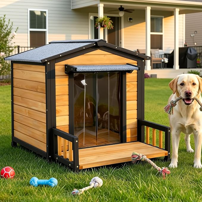 Large Indoor Outdoor Dog House,Wood Insulated Dog House,Weatherproof Outside Shelter with Elevated Floor,Easy to Assemble for Small Medium Large Dog(43.2" L x32.7 W x 31.8" H)